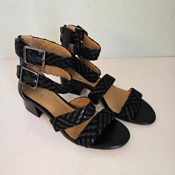 Franco Sarto Toma Sandal Women's 6M Black Suede Smooth Leather Braided Party - Picture 9 of 14